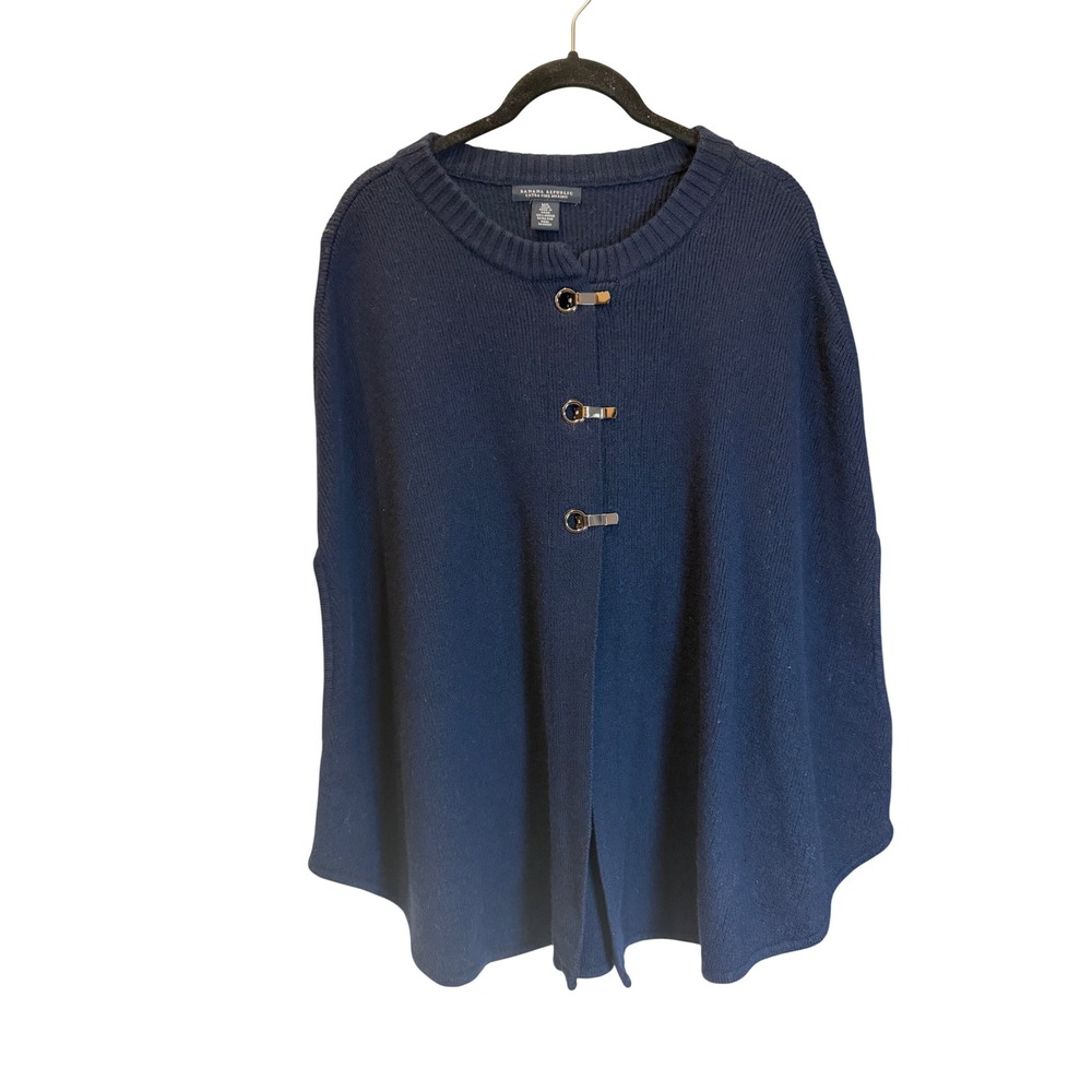 Banana Republic Navy Blue 100% Extra Fine Merino Wool Toggle Cape Sweater M/L